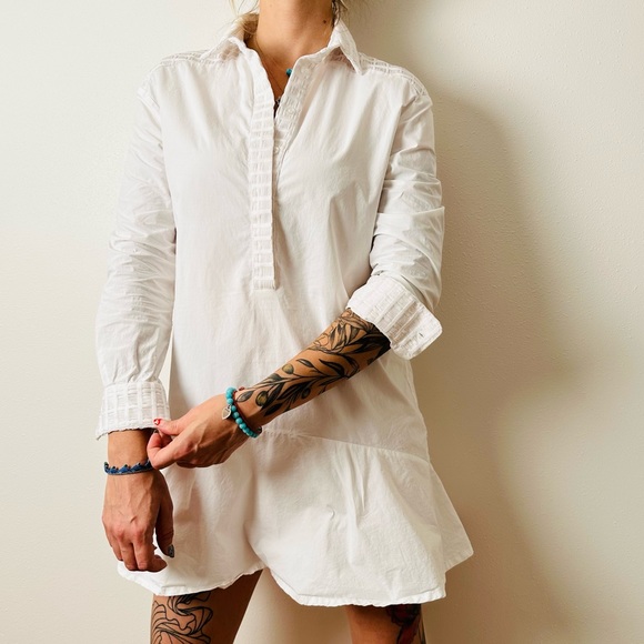 Elliatt white collared shirt dress mini poplin drop waist - Picture 2 of 8